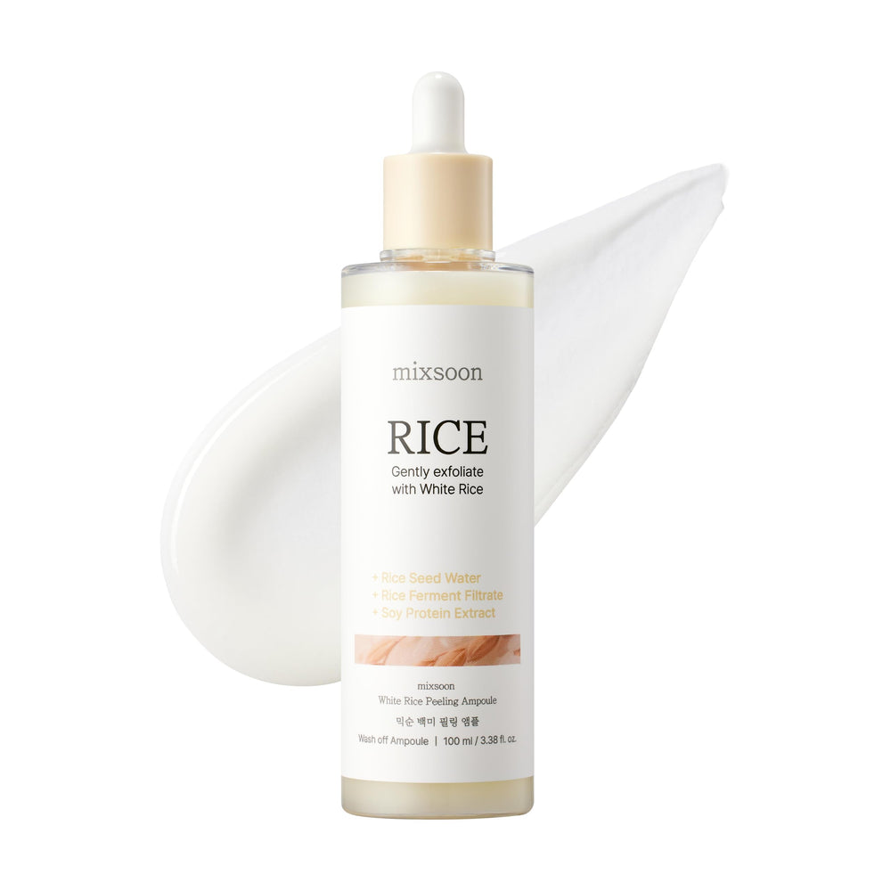 mixsoon White Rice Peeling Ampoule bottle shows gentle exfoliation for radiant skin