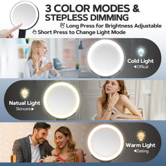 MIYADIVA wall-hanging lighted makeup mirror showing space-saving vanity setup