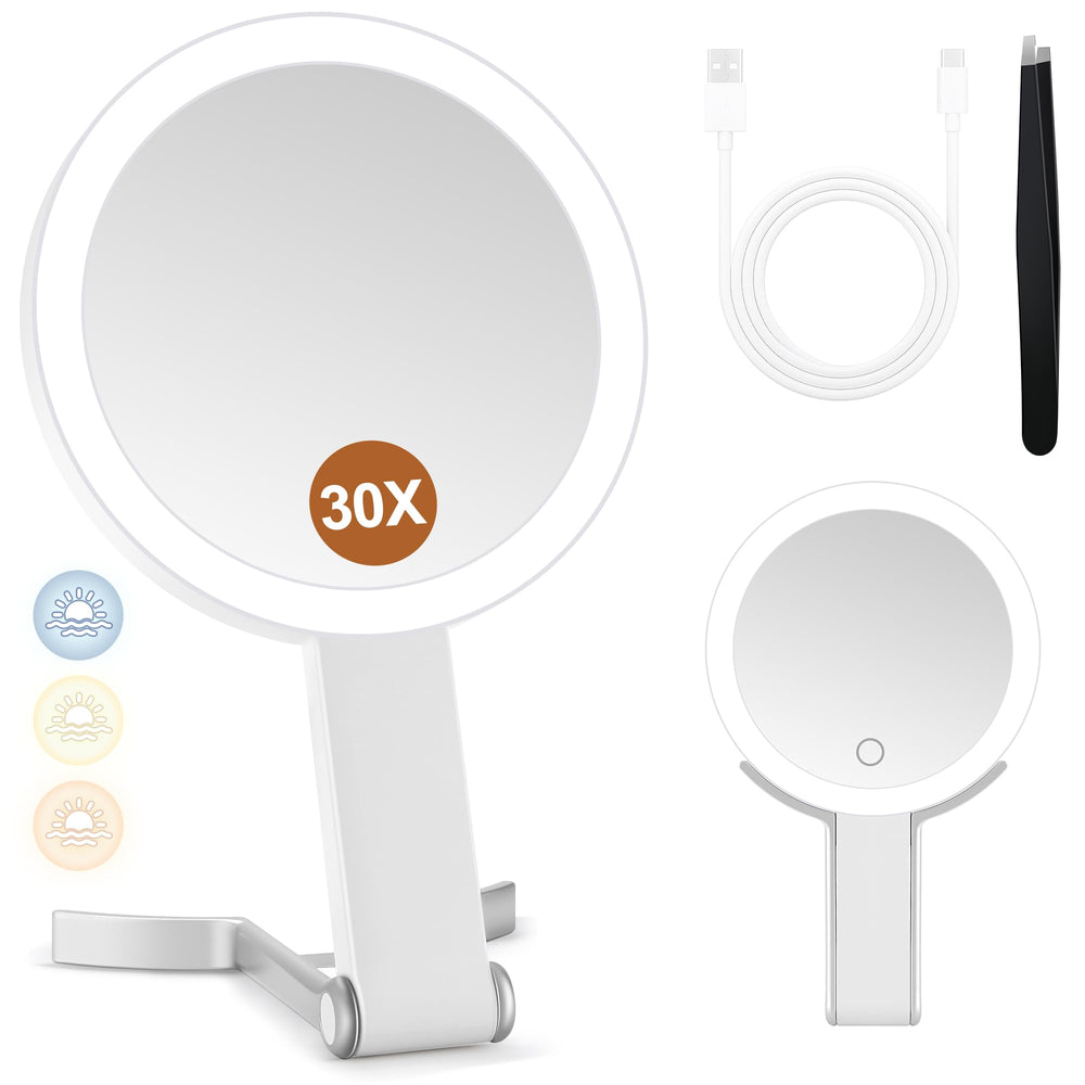 MIYADIVA magnifying mirror with light, 30X/1X, ideal for detailed makeup checks