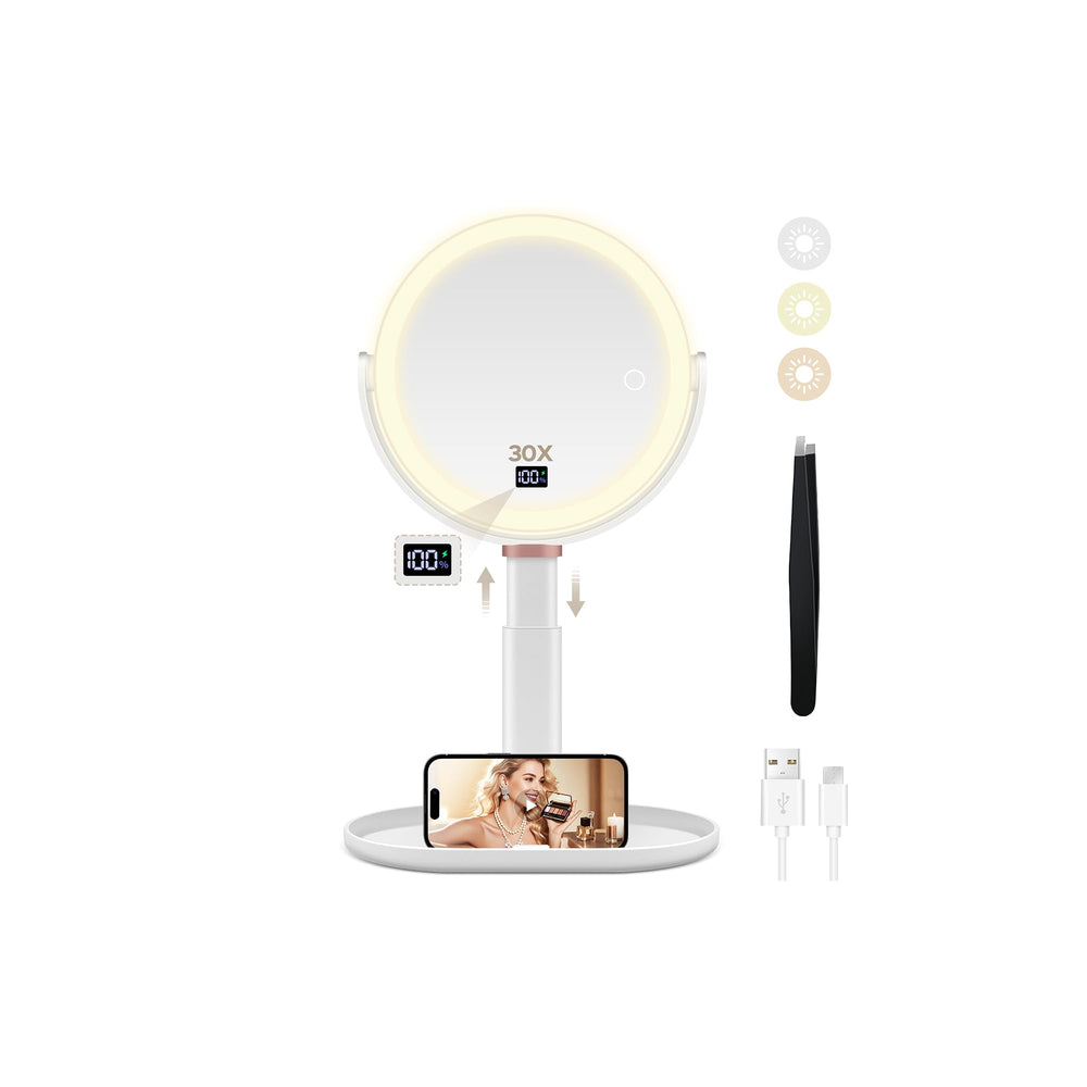 MIYADIVA makeup mirror with 1x-30x magnifier for precise makeup and tweezing tasks.