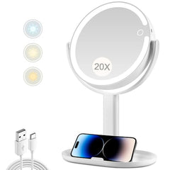 MIYADIVA makeup mirror with lights shows 360-degree rotation for flexible viewing.