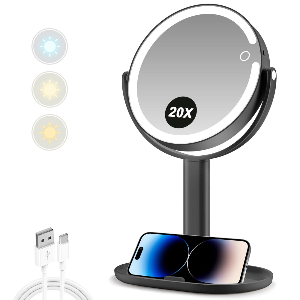 MIYADIVA makeup mirror with lights front view offers versatile lighting for precise makeup.