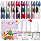 MIZHSE quick dry nail polish set swatches show 24 colors for fall and winter
