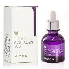 MIZON Collagen 100 bottle closeup highlighting premium hydration for firmer-looking skin.