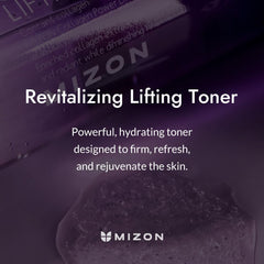 MIZON Collagen Power Lifting Toner packaging emphasizes anti-aging hydration in a refined skincare routine.