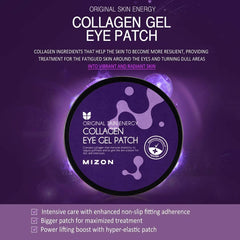 MIZON Hydrogel texture close-up highlights cooling, comfortable eye care.