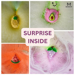 MJ Moijoy XL fruit bath bomb avocado showcases color and scent for kid-friendly baths