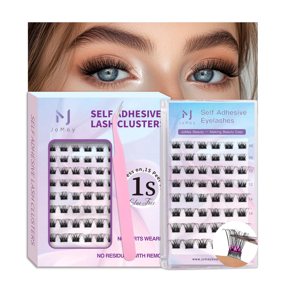 JoMay self-adhesive eyelashes packaging box for quick, mess-free application.
