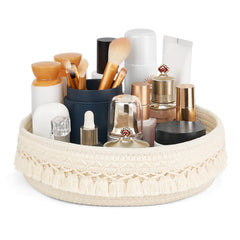 Mkono makeup perfume holder macrame tassels adds boho charm and keeps cosmetics organized.