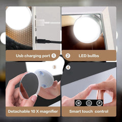 MKupView mirror with USB charging side port keeps devices powered during routines