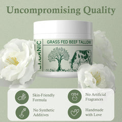 Mkzea beef tallow face cream applied for gentle moisture on skin.
