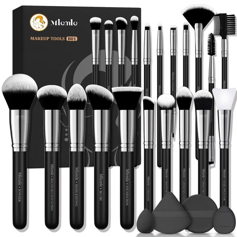Brochas Mlemle profesional para base y sombras, acabado suave.