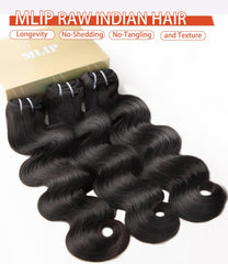 MLIP Raw Indian hair bundles 20-inch body wave offers extended length with natural movement.