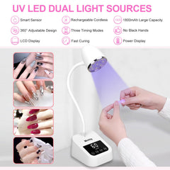 Mnhty gooseneck UV nail lamp side angle showing flexible bending