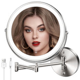 MNIENT wall-mounted makeup mirror 8-inch with LED lights for accurate makeup application.