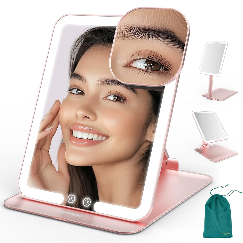 Mocado travel makeup mirror light in rose gold open for on the go makeup