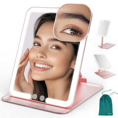 Mocado travel makeup mirror light in rose gold open for on the go makeup