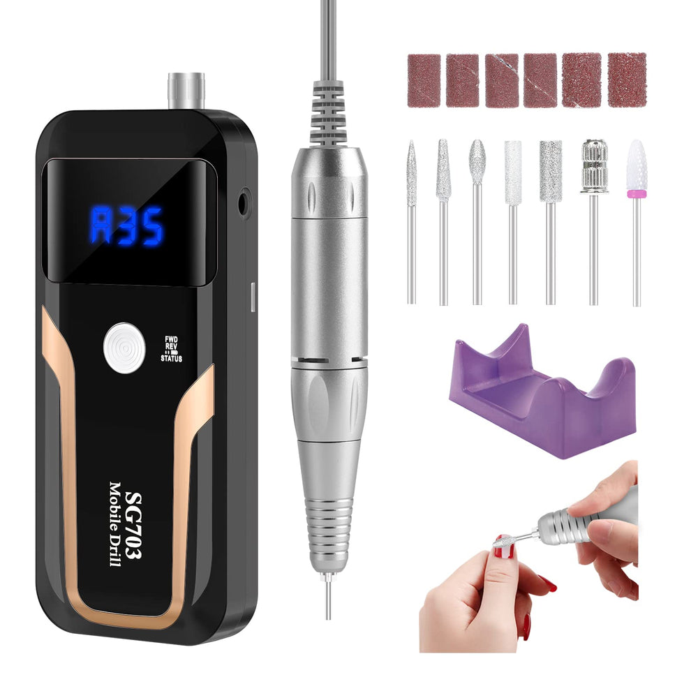 MOCOWIND portable nail drill 35000rpm for precise acrylic shaping during manicure.