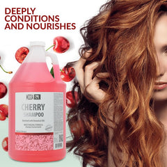 MODA Cherry Shampoo pump-dispense—easy, even distribution for thorough roots-to-tip cleansing.