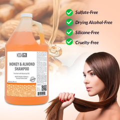 MODA Honey Almond Shampoo lathers into a creamy foam, signaling thorough cleansing.