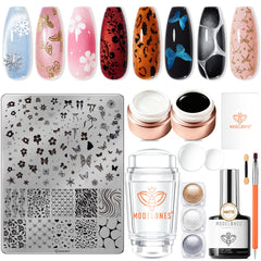 Modelones 16-pcs stamping plate set designs offer versatile patterns for stylish nail art at home.