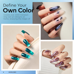 Modelones 9d-glassy cat-eye blue gel polish showing metallic shimmer