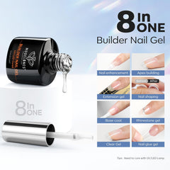Modelones Builder Gel brush aid shows easy self-leveling application.