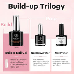 Modelones nude builder gel application showing smooth, self-leveling base for thickened nails.