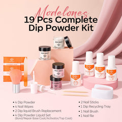Modelones dip liquid set featuring bond, base, activator, top for durable finishes.