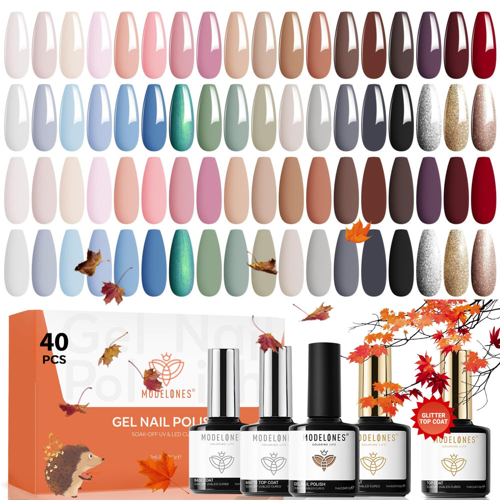 Modelones fall gel polish set showing 36 colors for versatile daily manicures