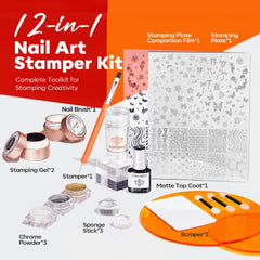 Modelones French-tip stamper demonstrates crisp French nails with easy, mess-free application.