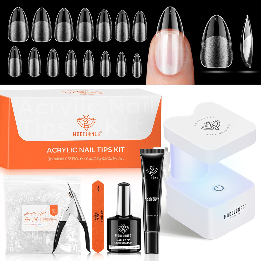 Modelones gel nail kit almond with compact UV lamp ideal for at-home manicures