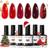 Modelones gel nail polish kit six red shades swatch display for versatile looks