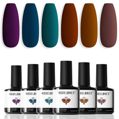 Modelones gel nail polish set showing six dark Morandi colors for fall nails