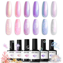 Modelones mermaid gel-nail-polish-set shows iridescent shimmer for eye-catching nails.