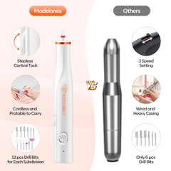 Modelones nail drill bits and sanding bands ideal for shaping and smoothing.