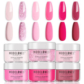 Modelones pink acrylic powder kit with six colors for versatile at home nail art