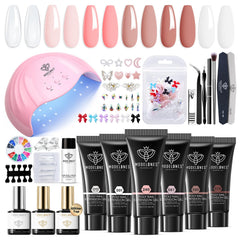 Modelones poly extension gel kit with six pink-nude colors for durable at-home nails.