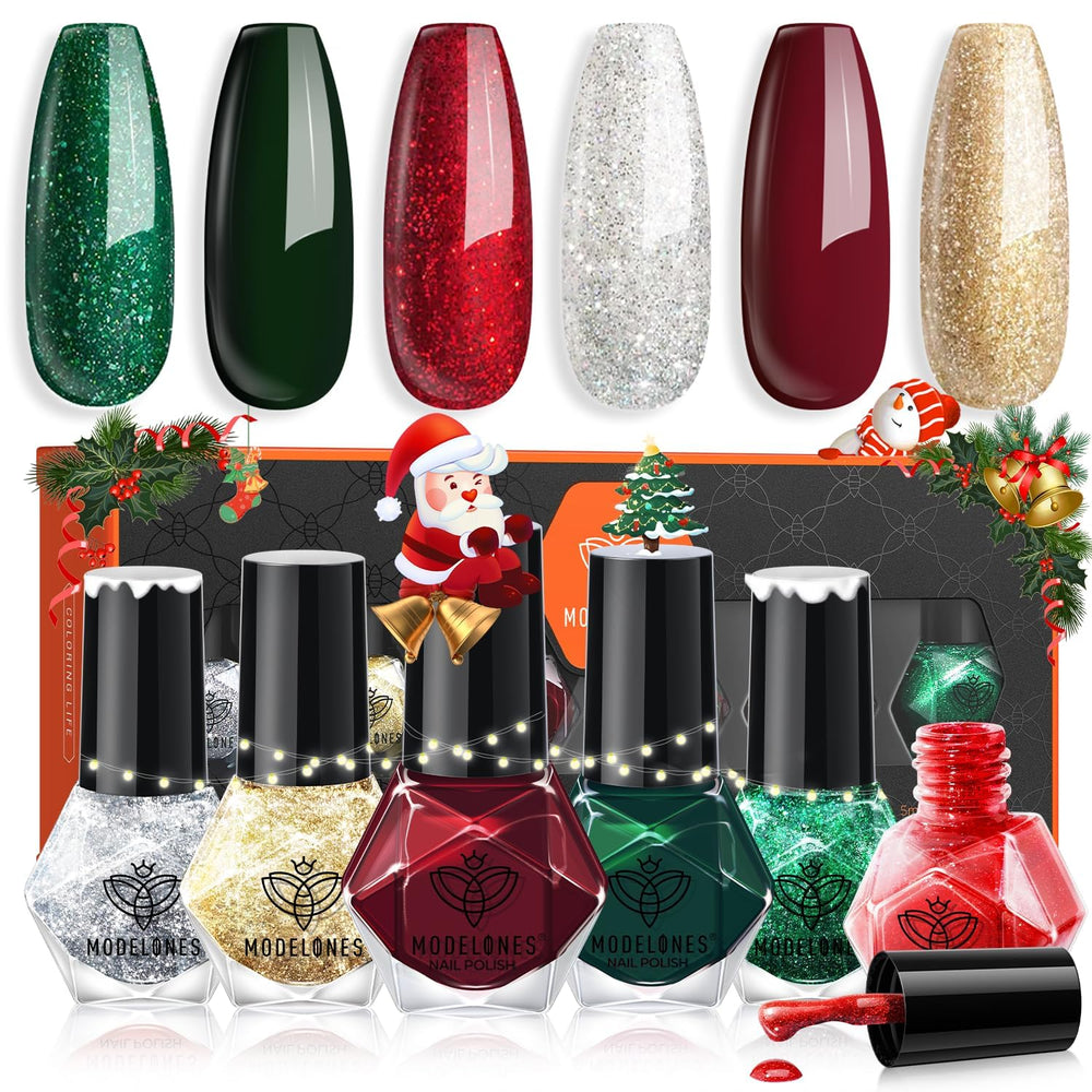 Modelones esmalte Navidad rojo: acabado intenso para manicura rápida y festiva.