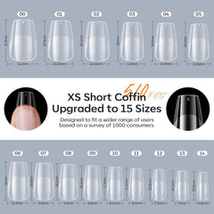 modelones-short-coffin-nails-15-sizes-display highlights precise fit and comfort.