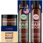 Moerie Ultimate Mineral Shampoo bottle shows gentle cleansing for fuller-looking hair