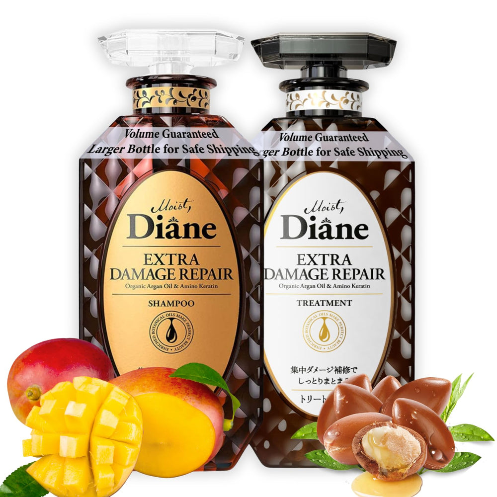 Moist Diane damaged hair shampoo bottle front with keratin benefits