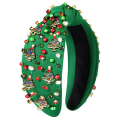 mokkia christmas headband red plaid knot with rhinestones, festive party accessory