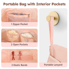 MOKURA organized hair tools pouch with pockets and elastic bands to reduce clutter.