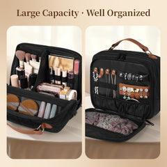 MOKURA Quilted Makeup Bag jewelry compartment keeps strands tangle-free and protected during travel.