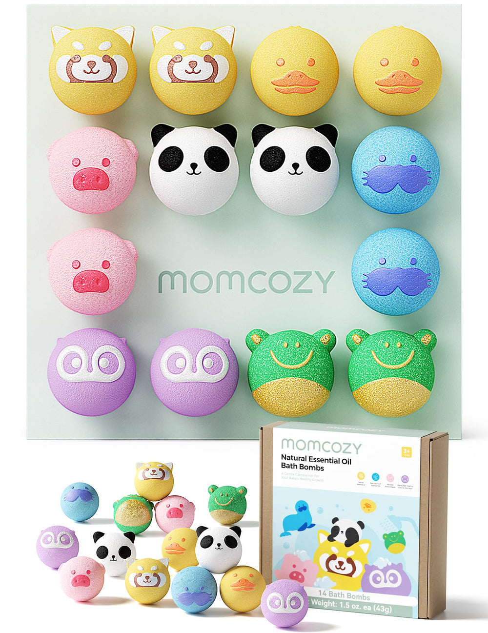 Momcozy animal bath bombs box opening sparks joyful unboxing for kids.