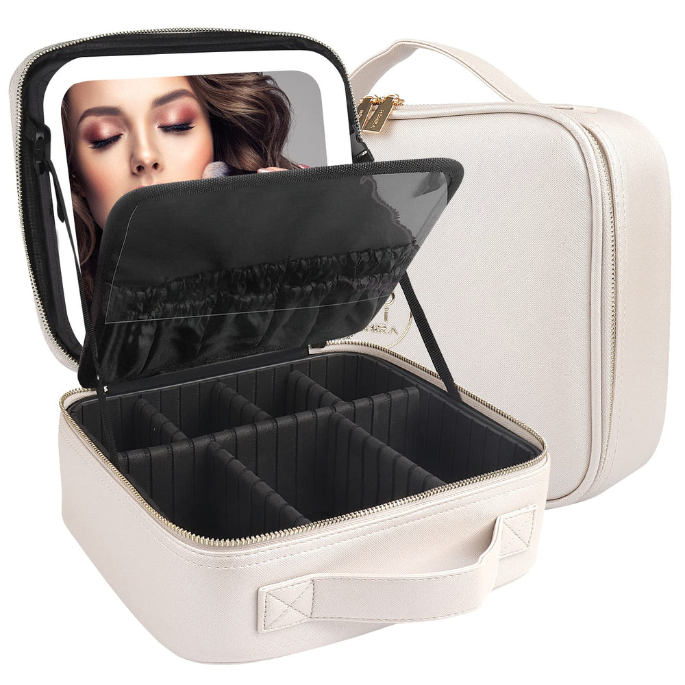 MOMIRA travel makeup bag exterior in khaki, durable PU leather for on-the-go use