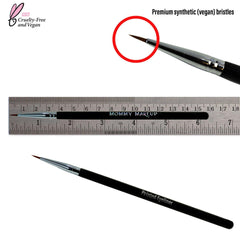Mommy Makeup pointed eyeliner brush hand-cut design for consistent, crisp lines every use.
