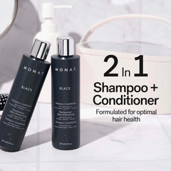 MONAT Black label closeup highlights the rosemary-scented, natural formula.