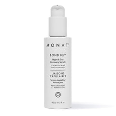 MONAT BOND IQ Night & Day serum bottle close-up showing bond-building repair for strengthened hair